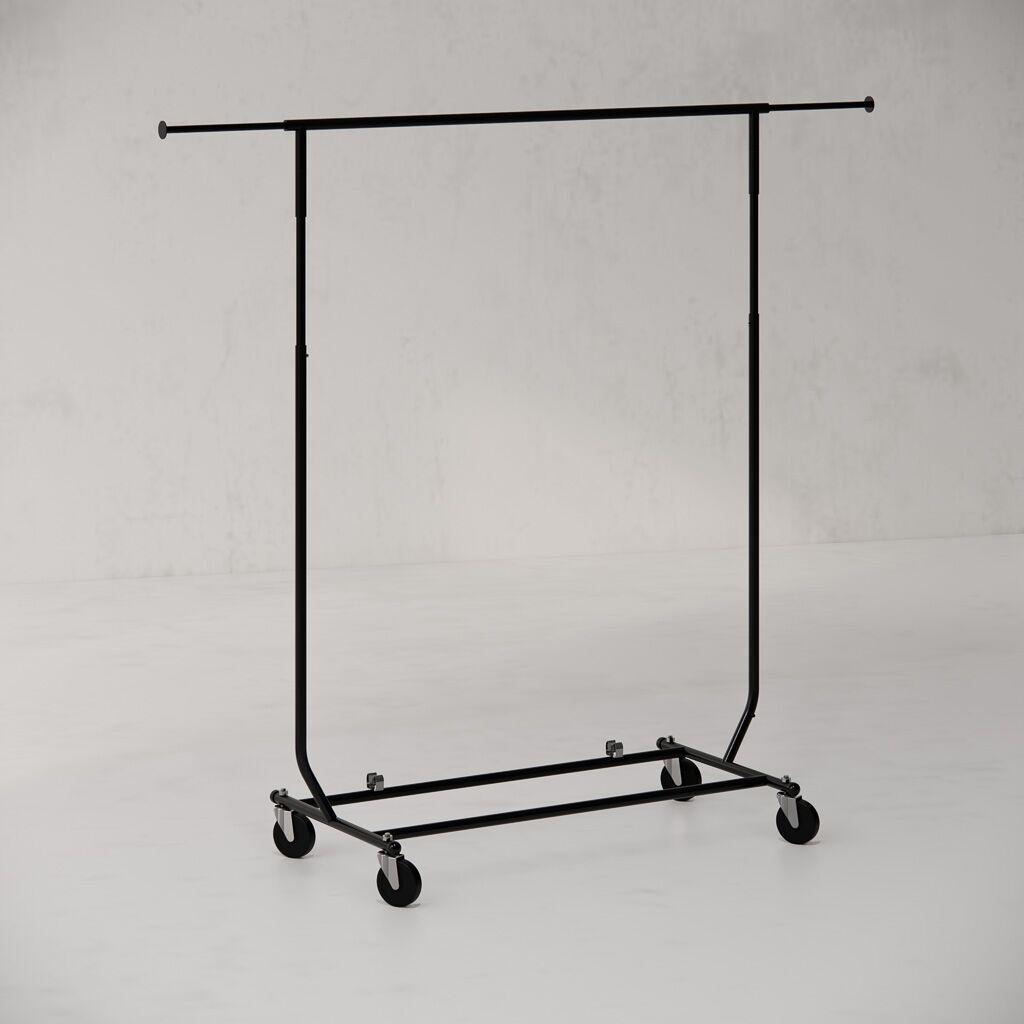 Retail Clothing Rack – Traveller – Single Rail – Collapsible – Portable with Wheels – Black - Image 2