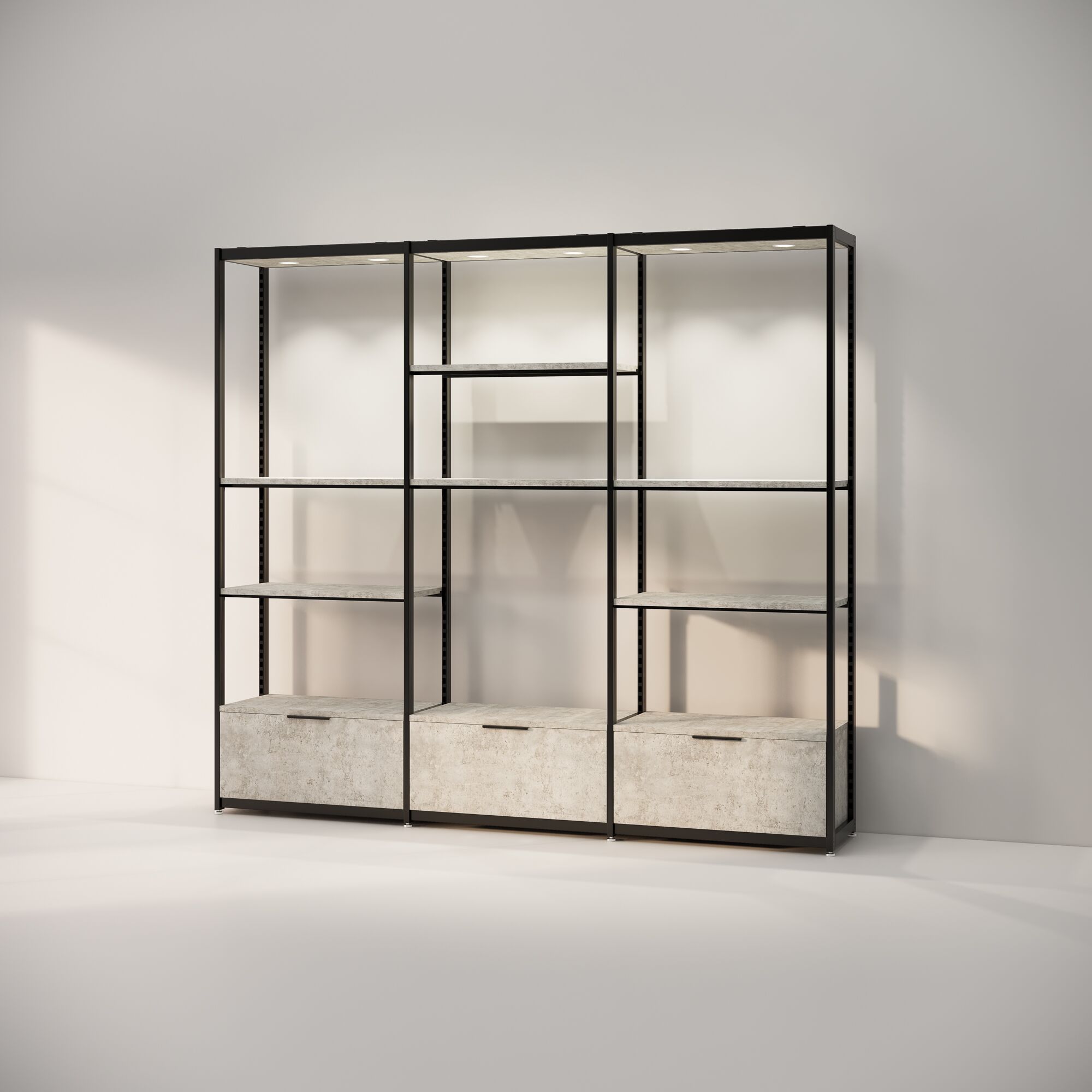 Retail Shelving - UniSlot™ Cube Kit E - Illuminated Shelving & Storage Display - 2460mm H