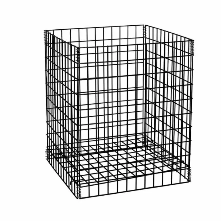 The 600x600mm Black Folding Dump Bin is a sleek storage solution with a square base and tall sides, featuring an open grid design that gives it a cage-like appearance. Its black metal wire construction makes it perfect for storing items against a plain white background.