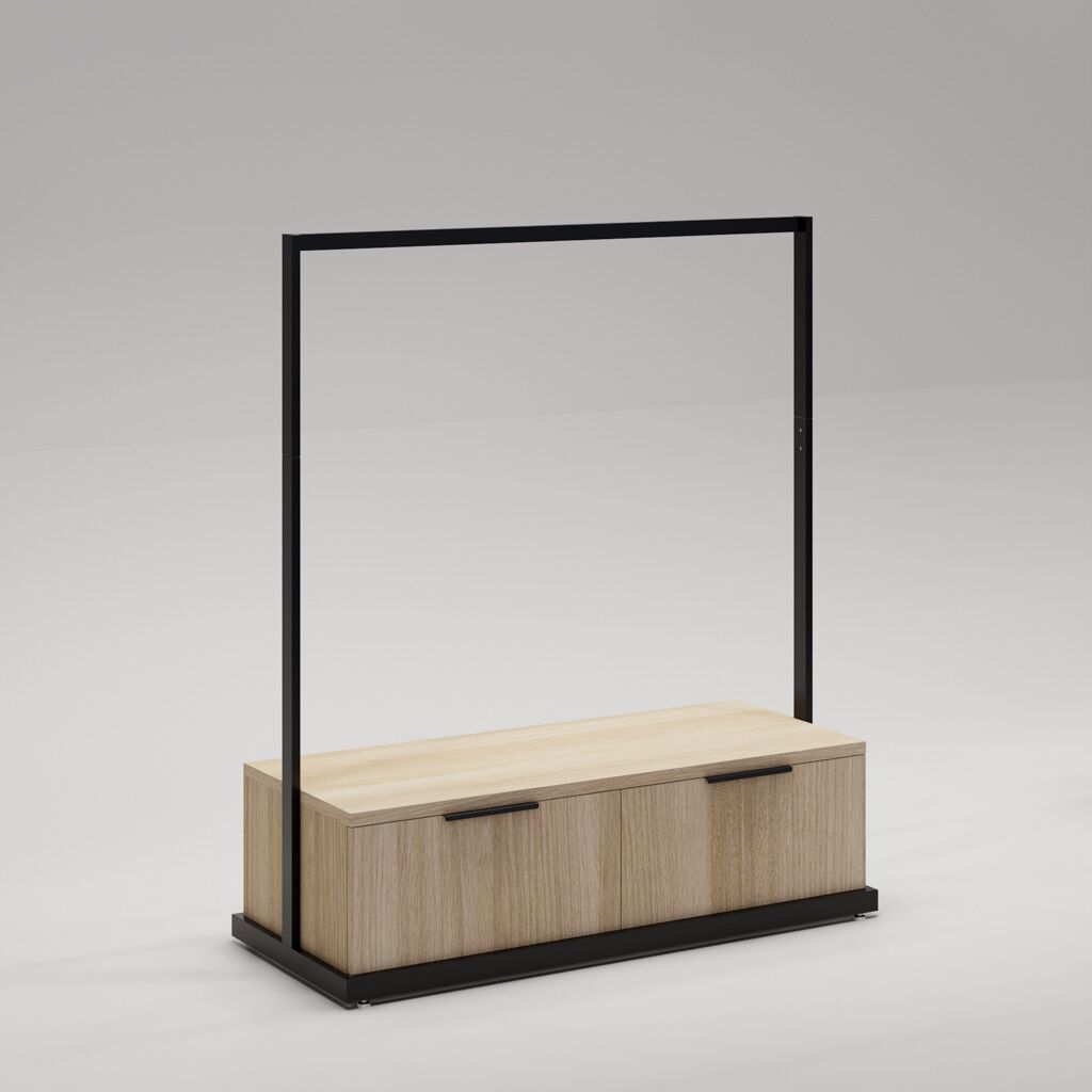 Retail Clothing Rack - UniSlot™ Linear Rack with Drawer Base - 1390mm H